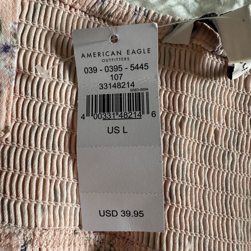 American Eagle Floral Smocked Back Babydoll Top Pink Purple Boho NWT Size L - Picture 6 of 16